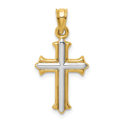 14k Yellow Gold w Rhodium Reversible Hollow Cross Pendant