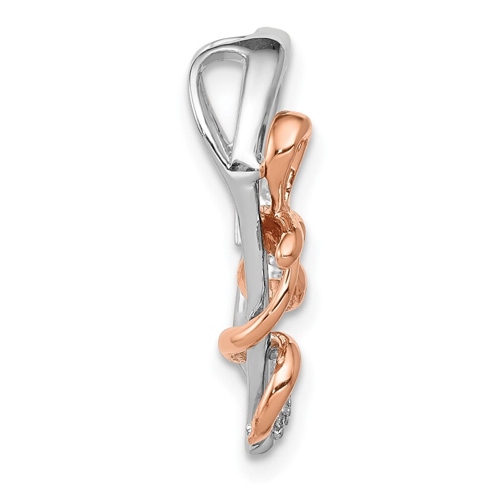 14k Two-tone Gold White and Diamond Polished Heart Bow Chain Slide Pendant