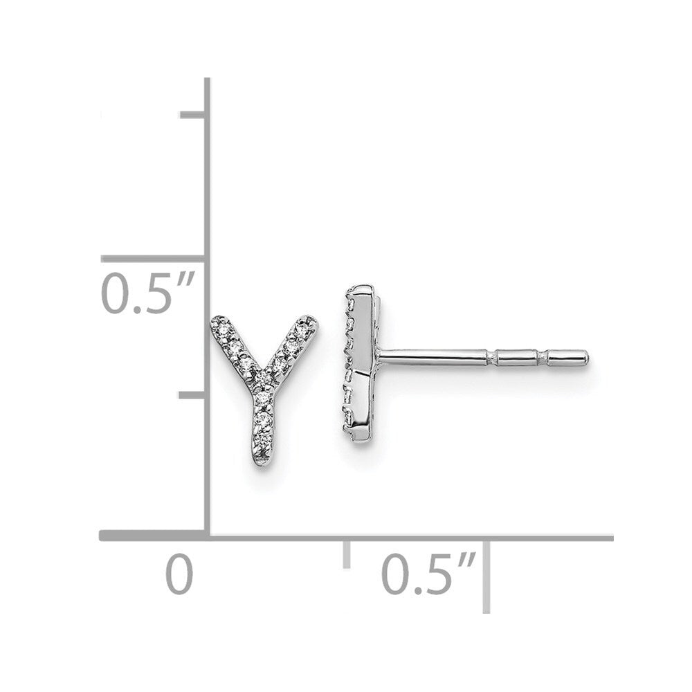 14k White Gold Diamond Initial Y Stud Earrings Gift for Women