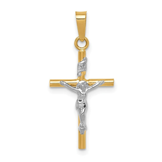14k Two-tone Gold INRI Crucifix Pendant for Women