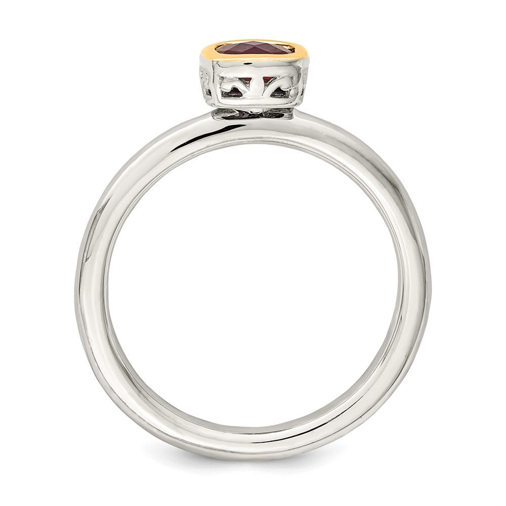 Sterling Silver Rhodium-plated with 14K Accent  Cushion-cut Created Ruby Ring