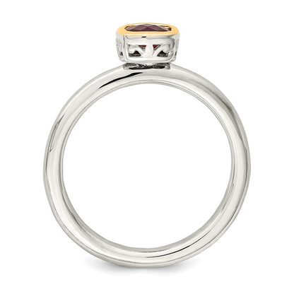 Sterling Silver Rhodium-plated with 14K Accent  Cushion-cut Created Ruby Ring