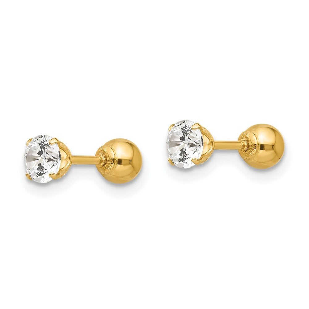 14k Yellow Gold Polished Reversible Cubic Zirconia & 4mm Ball Stud Earrings
