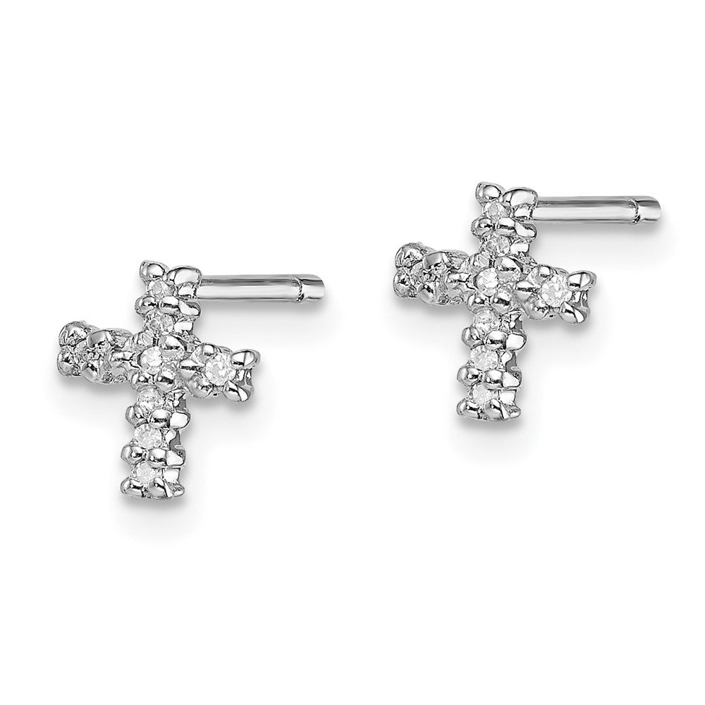 Sterling Silver Rhodium Diamond Cross Earrings