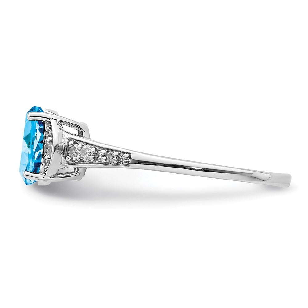Sterling Silver Rhodium Oval Blue Topaz & Diamond Ring Size 7