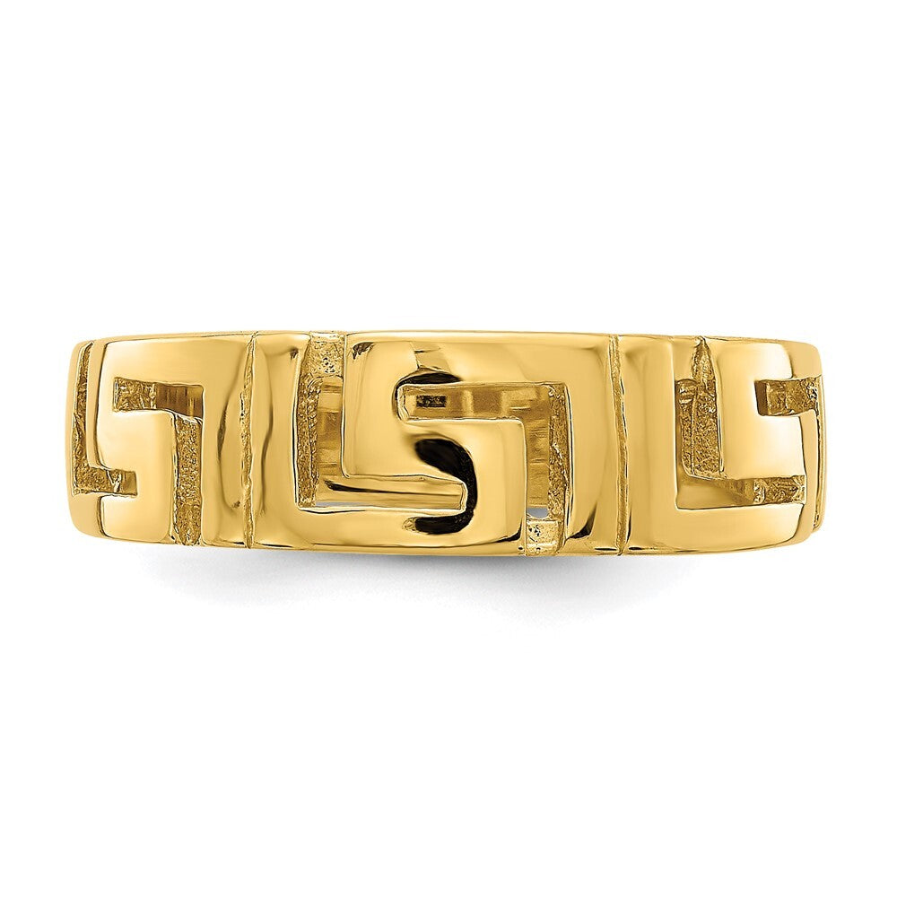 14K Yellow Gold Greek Key Band w/ Tapered Shank Ring Size 7