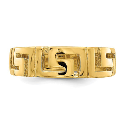 14K Yellow Gold Greek Key Band w/ Tapered Shank Ring Size 7