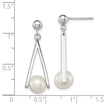 Sterling Silver 8-9mm Semi-Round Cultured Pearl Triangle Post Dangle Earrings