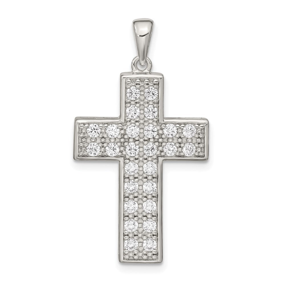 Sterling Silver Rhodium-plated Cubic Zirconia Latin Cross Pendant