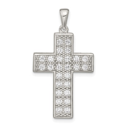 Sterling Silver Rhodium-plated Cubic Zirconia Latin Cross Pendant
