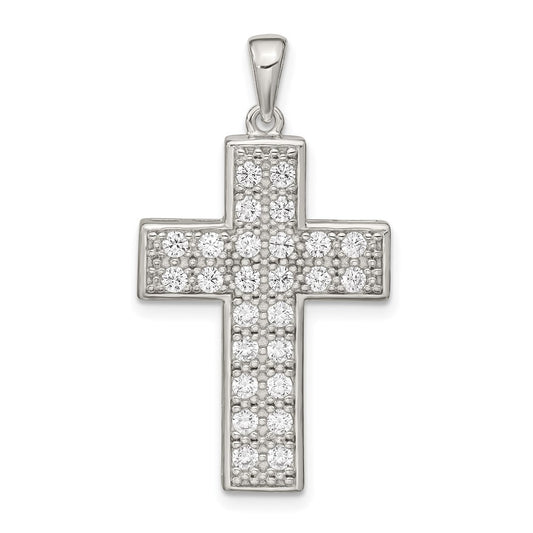 Sterling Silver Rhodium-plated Cubic Zirconia Latin Cross Pendant
