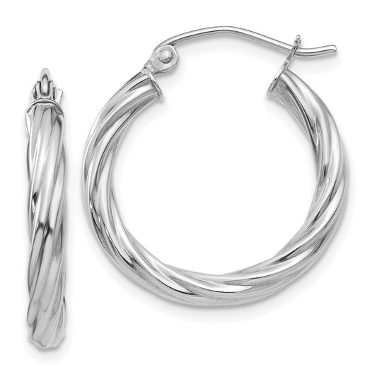 14k White Gold Polished 3.25mm Twisted Hoop Earrings Gift for Women