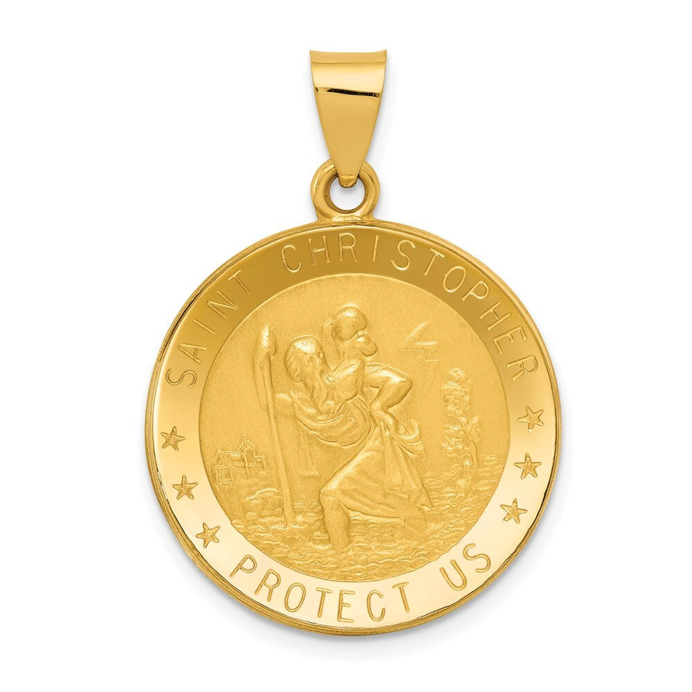 14k Yellow Gold Saint Christopher Medal Hollow Pendant