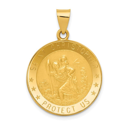14k Yellow Gold Saint Christopher Medal Hollow Pendant