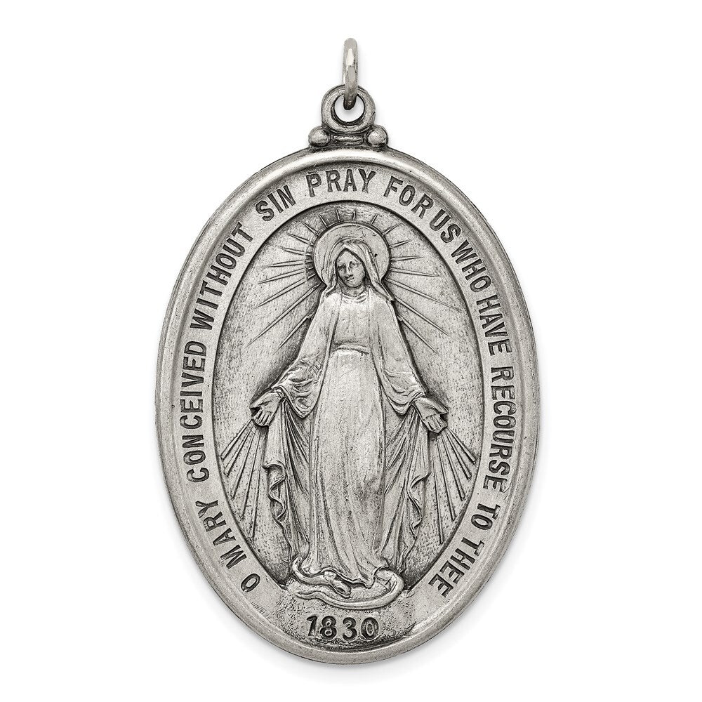 Sterling Silver Antiqued Miraculous Medal Pendant Holiday Gift for Women