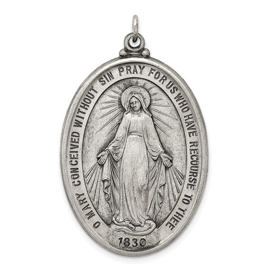 Sterling Silver Antiqued Miraculous Medal Pendant Holiday Gift for Women
