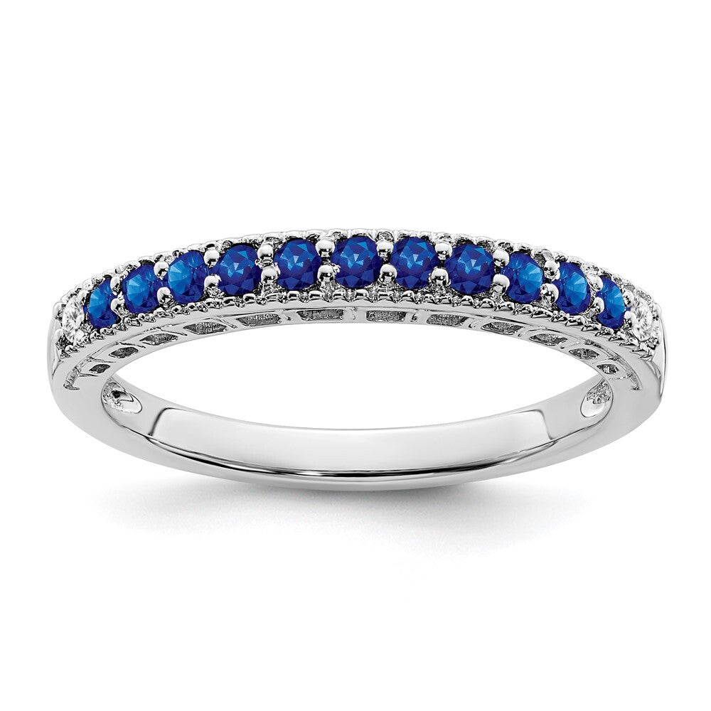 14k White Gold Sapphire and Diamond Band Size 7