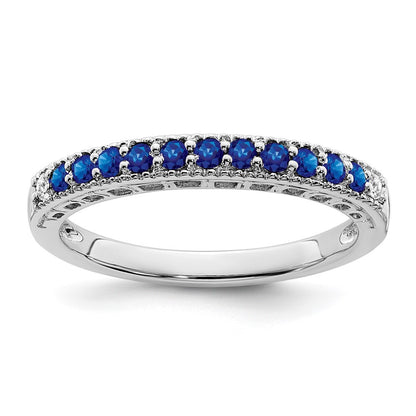 14k White Gold Sapphire and Diamond Band Size 7