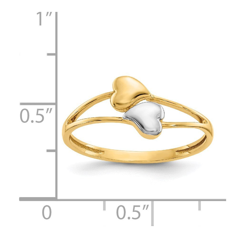 14K Yellow Gold with Rhodium Double Heart Ring