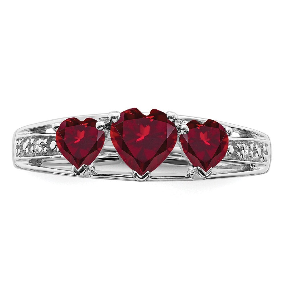 14k White Gold Cr. Ruby and Diamond Heart Ring Size 7