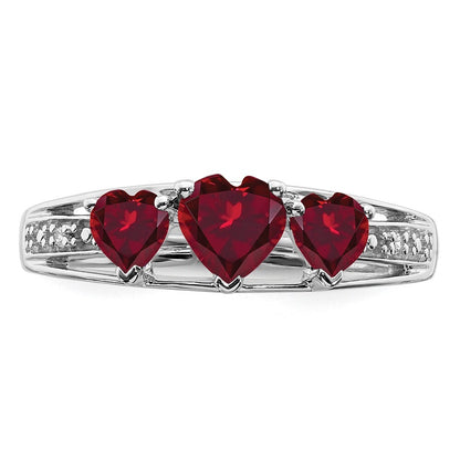 14k White Gold Cr. Ruby and Diamond Heart Ring Size 7