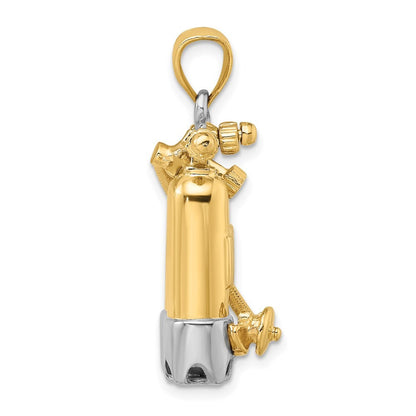 14k Yellow Gold w Rhodium 3-D Double Scuba Tanks W Air Hose Charm