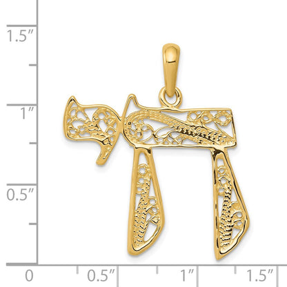 14k Yellow Gold Filigree Chai Pendant