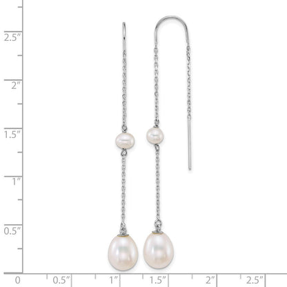 14k White Gold 4mm Teardrop Freshwater Cultured Pearl Chain Threader Earrings