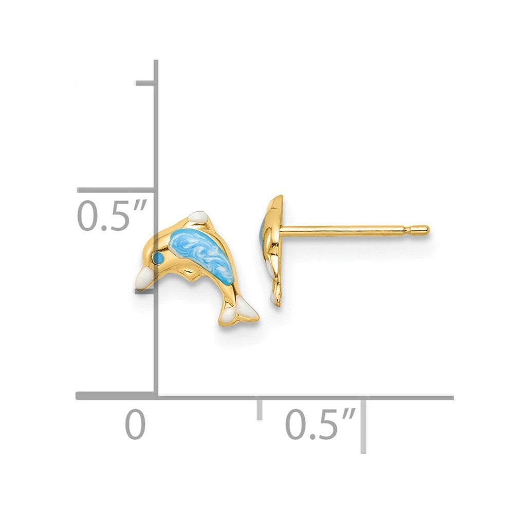 14k Yellow Gold Polished Enameled Dolphin Stud Earrings Gift for Women