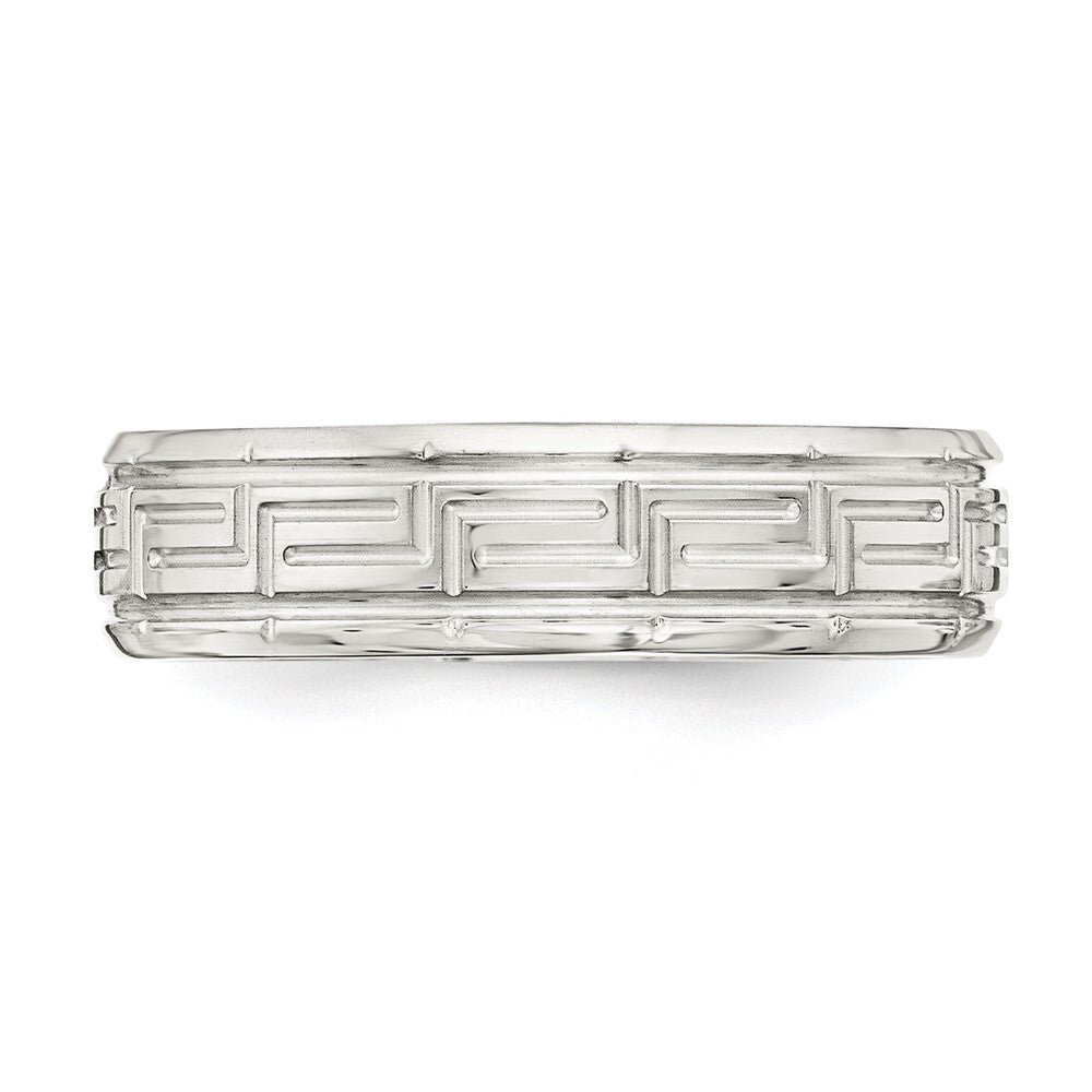 Sterling Silver 6mm Polished Flat Greek Key Beveled Edge Band Ring Size 7
