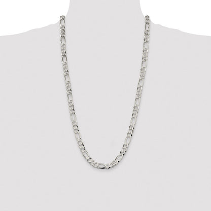 Sterling Silver 8.5mm Lightweight Flat Figaro Chain