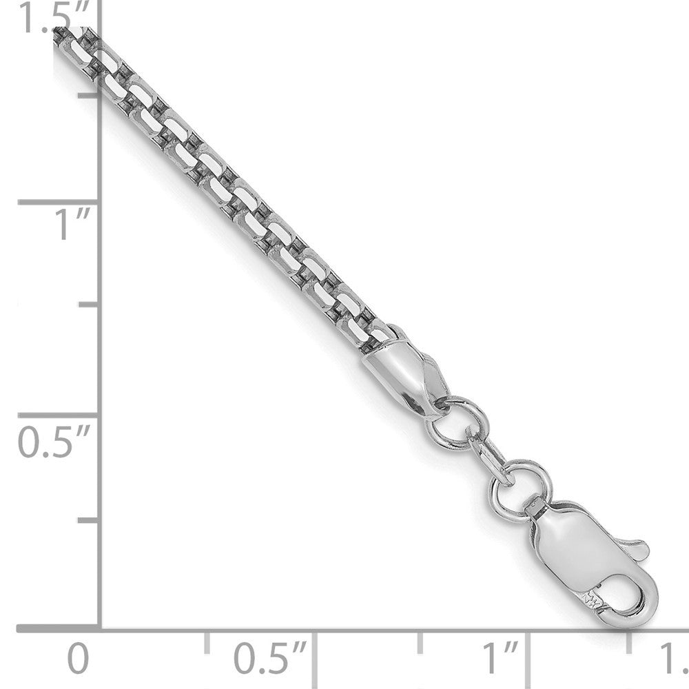 14K White Gold 7 inch 2.45mm Semi-Solid Round Box Bracelet
