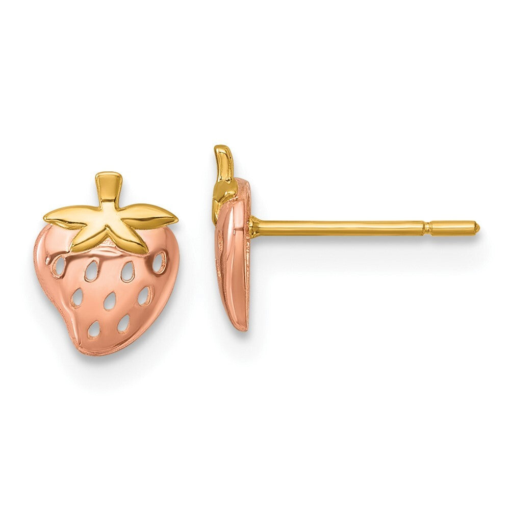 14k Yellow Gold with Rose Rhodium Polished Strawberry Stud Earrings
