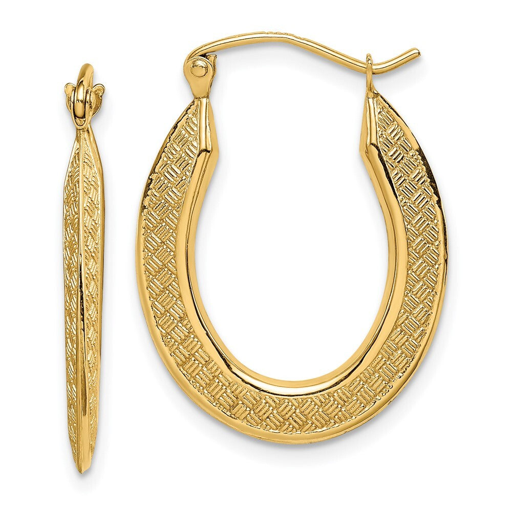 14k Yellow Gold Textured Stamped Hoop Earrings Gift for Women