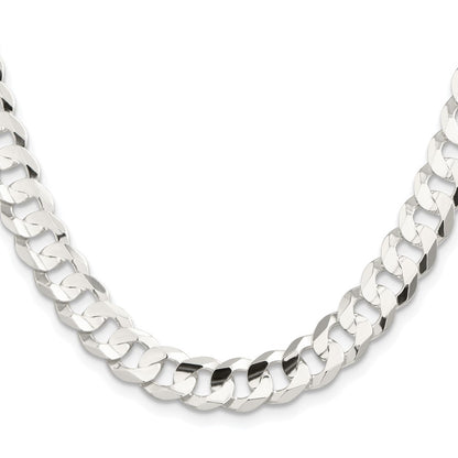 Sterling Silver Rhodium-plated 9.75mm Concave Beveled Curb Chain Necklace
