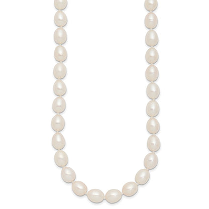 Sterling Silver 7-8mm White Rice Freshwater Cultured Pearl18" Necklace