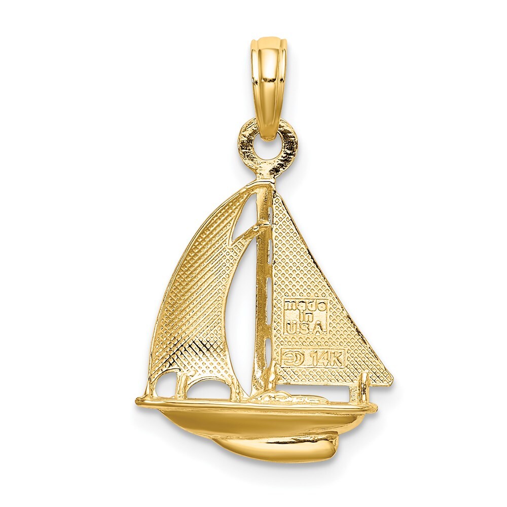 14k Yellow Gold  Rhodium 3-D Polished Sailboat Charm Pendant for Women