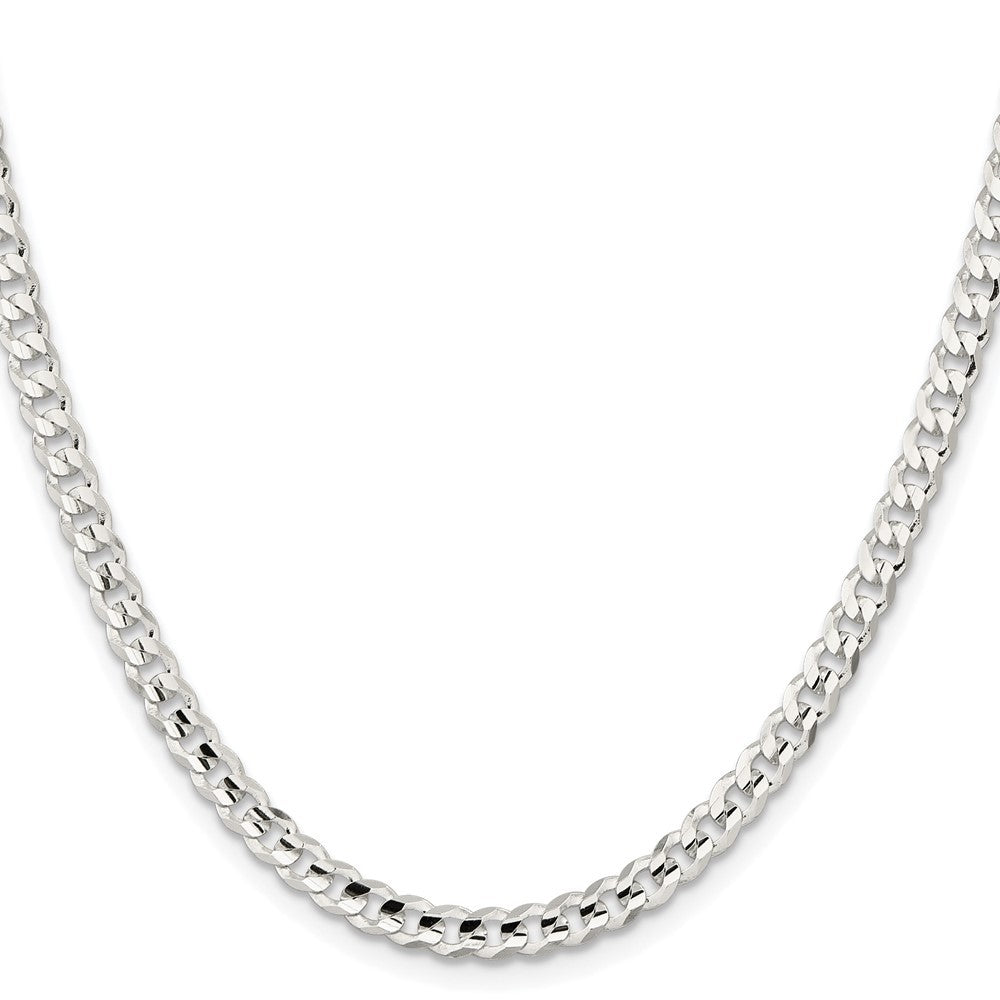 Sterling Silver Rhodium-plated 4.5mm Concave Beveled Curb Chain Necklace