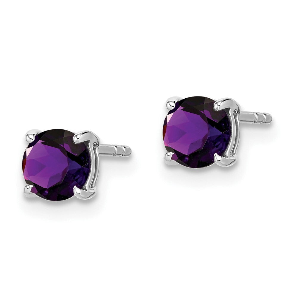 14k White Gold Round Amethyst Stud Earrings Gift for Women