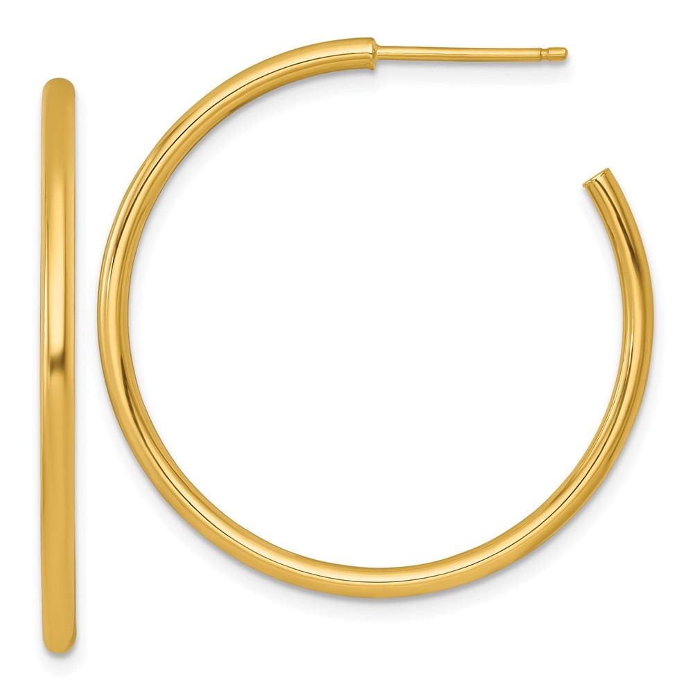 14k Yellow Gold Polished 2 x 35mm Tube C-Hoop Earrings