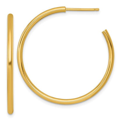 14k Yellow Gold Polished 2 x 35mm Tube C-Hoop Earrings