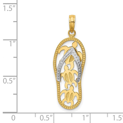 14k Two-tone Gold Triple Sea Turtle Flip-Flop Pendant for Women