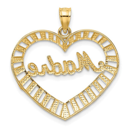 14k Yellow Gold w Rhodium MADRE in Heart Charm