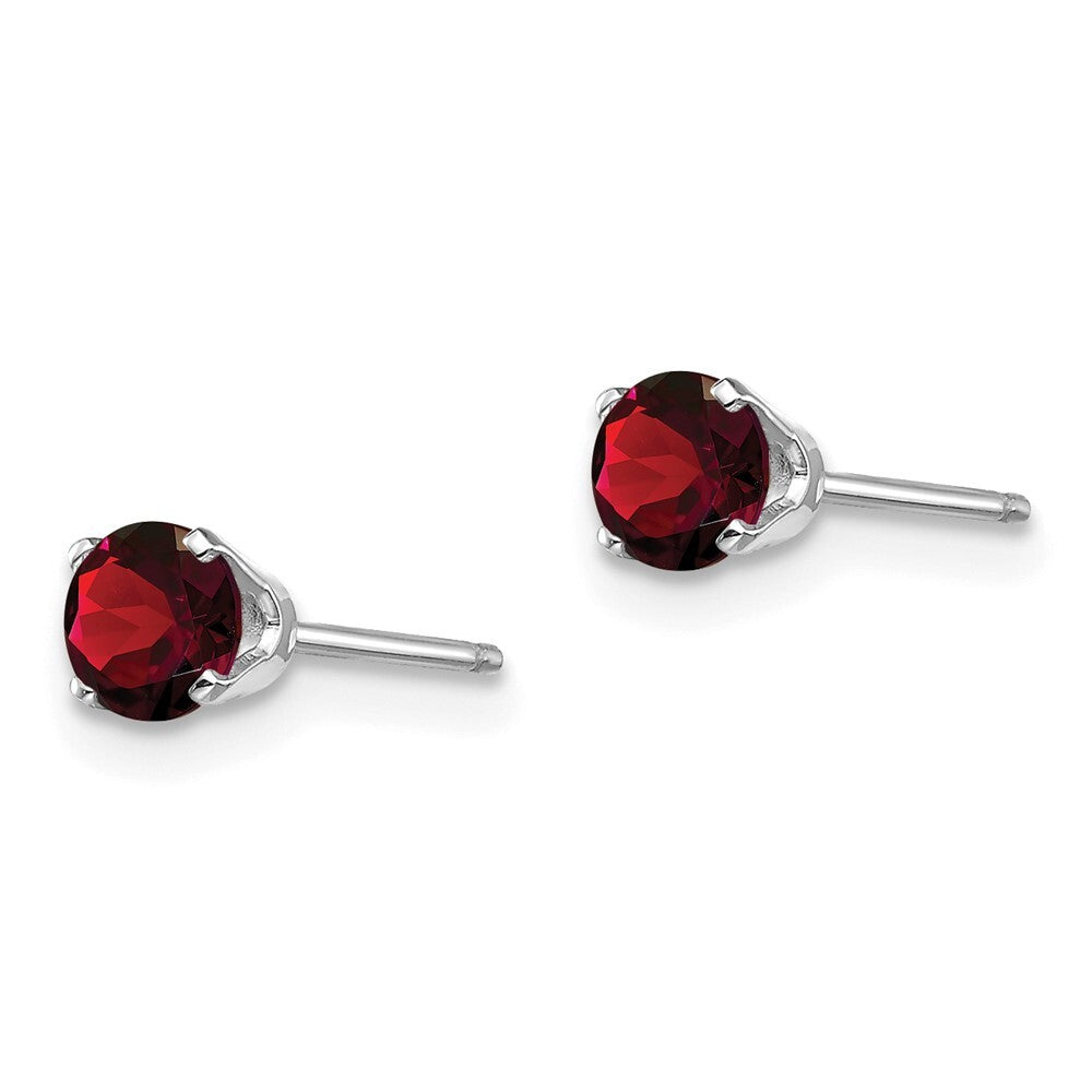 14k White Gold 4mm Garnet Stud Earrings Gift for Women