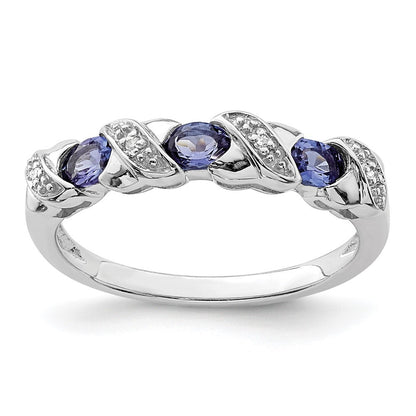 Sterling Silver Rhodium Tanzanite & Diamond Ring Size 7