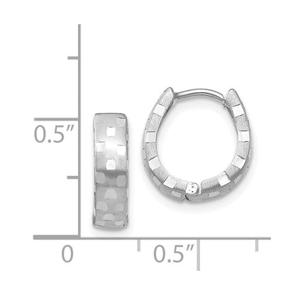 14K White Gold Diamond Cut 4mm Patterned Hinged Hoop Earrings Gift for Women