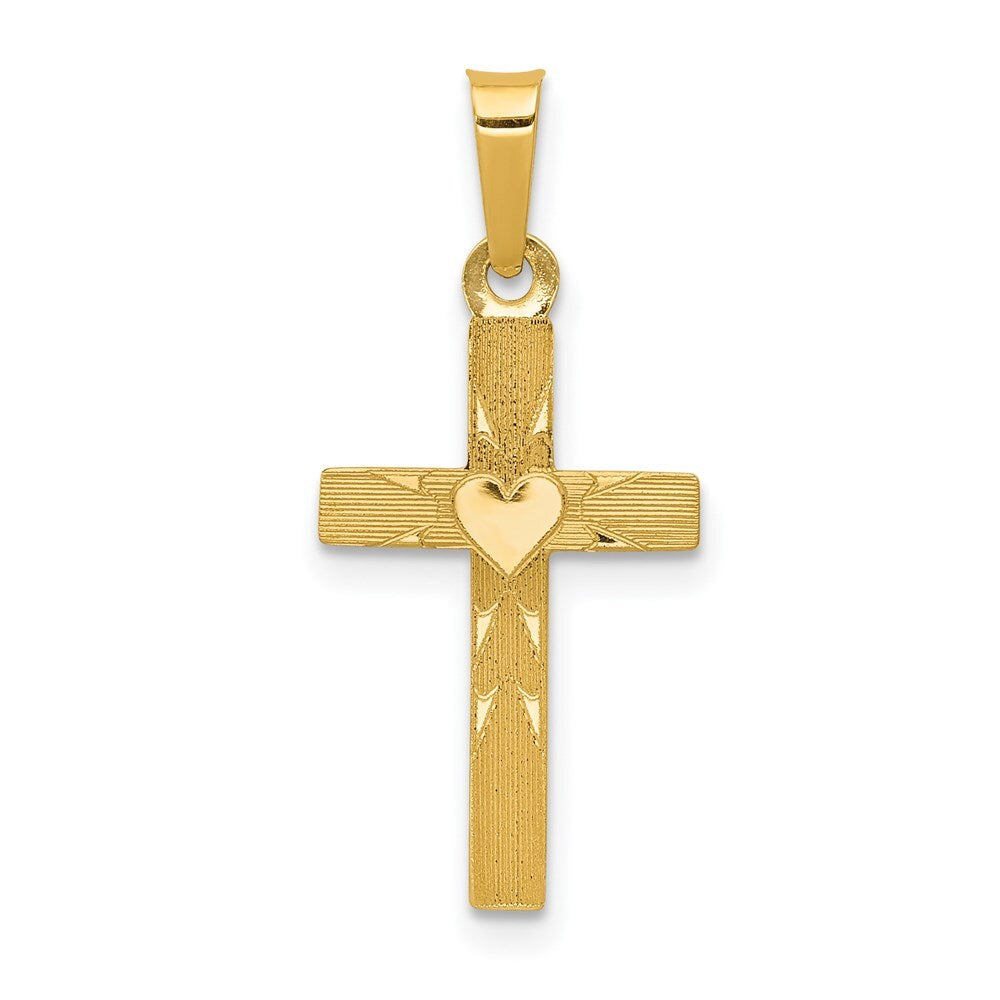 14k Yellow Gold Small Hollow Cross Charm Pendant for Women