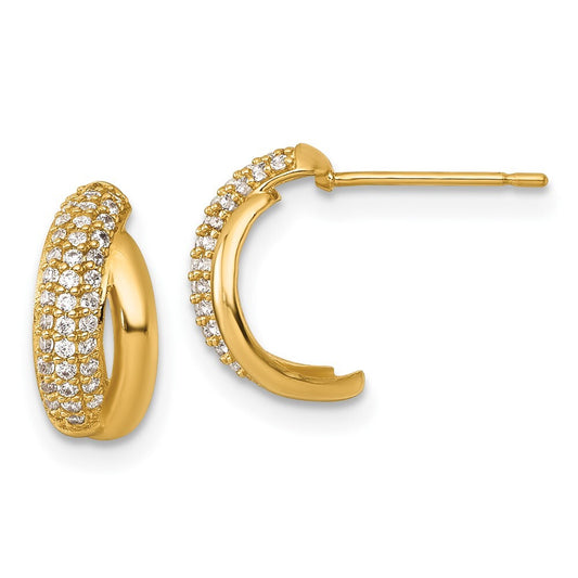14k Yellow Gold Polished Fancy Pave Cubic Zirconia J-Hoop Earrings