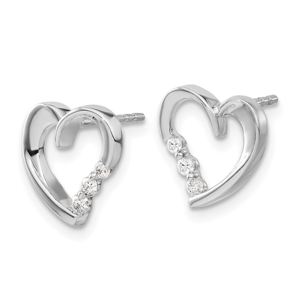 14k White Gold Diamond Heart Stud Earrings