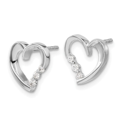 14k White Gold Diamond Heart Stud Earrings